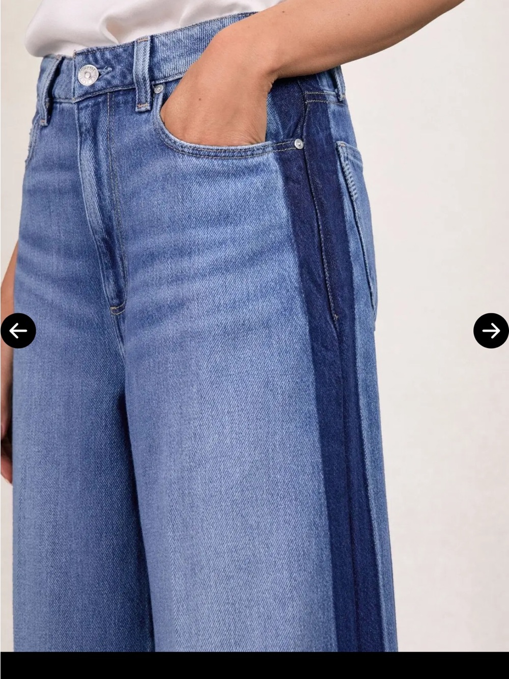 PAIGE Two-Tone Blue Wide Leg Jeans with Dark Side Stripe 28 x 28” - Picture 3 of 11